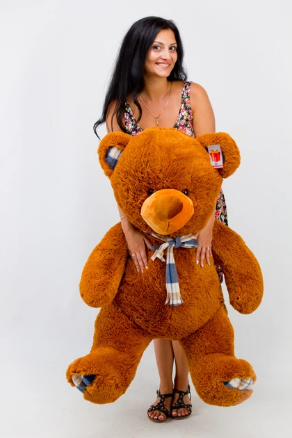 Плюшевий ведмідь з шарф Teddy Boom Клітина 130 см коричневий - зображення 3