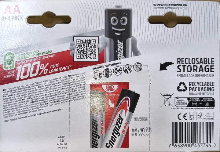 Батарейка ENERGIZER AA/LR6 MAX (4+4) 8 шт. - Фото 2 Батарейка ENERGIZER AA/LR6 MAX (4+4) 8 шт. - изображение 2