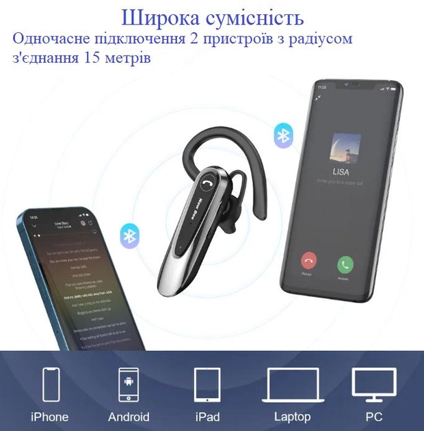 Бездротова Bluetooth гарнітура New Bee LC-B45 з активним шумозаглушенням ENC, Bluetooth 5.0, до 25 годин роботи, чохол у комплекті - Фото 6 Бездротова Bluetooth гарнітура New Bee LC-B45 з активним шумозаглушенням ENC, Bluetooth 5.0, до 25 годин роботи, чохол у комплекті - зображення 6
