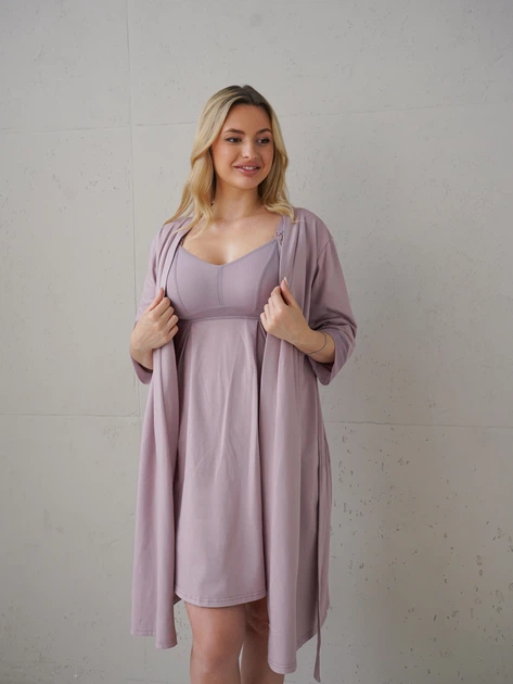 Халат трикотажний з бавовнита мікрофібрової сітки на рукавах "Soft&Lace" 3XL Аметист (2550000973913) - изображение 9
