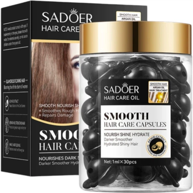 Відновлюючі капсули для волосся Sadoer Argan Oil Hazelnut Smooth Hair Care Capsules з олією аргану та ліщиною - изображение 2