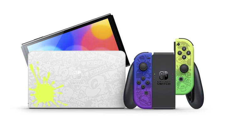 Консоль Nintendo Switch OLED Model HEG-001 Splatoon 3 Limited Edition Модифицированная 128GB Green Violet + 5 Встроенных Игр Б/У - изображение 3