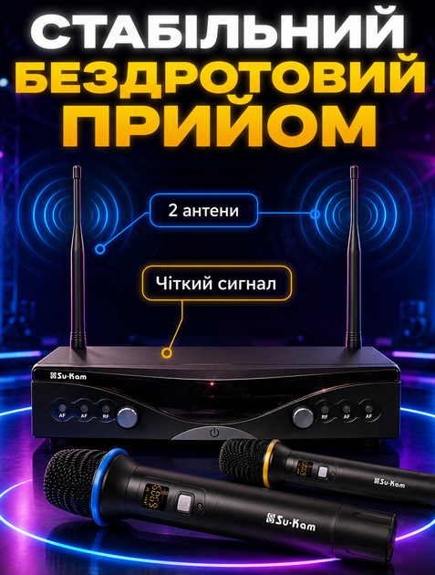 Беспроводная радиосистема для живых выступлений с двумя конденсаторными микрофонами кардиоидной направленности с радиусом приема до 30 м - изображение 3