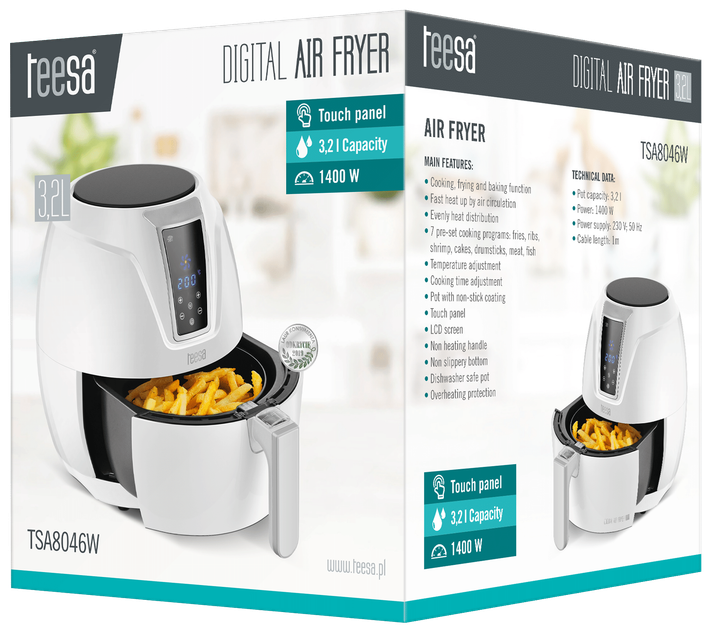 Frytkownica beztłuszczowa Teesa Digital Air Fryer Biala (TSA8046W) - obraz 5