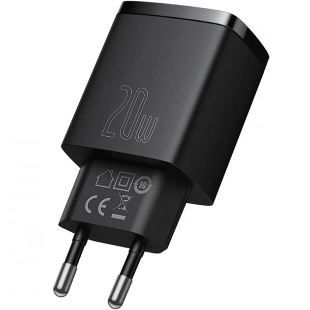 Мережевий зарядний пристрій Baseus Compact Quick Charger U+C 20W EU Black - Фото 3 Мережевий зарядний пристрій Baseus Compact Quick Charger U+C 20W EU Black - изображение 3