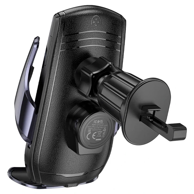 Автотримач для телефона з БЗП HOCO CA202 Plus Enlightener infrared induction wireless charging car holder(air outlet) Black metal gray - изображение 5