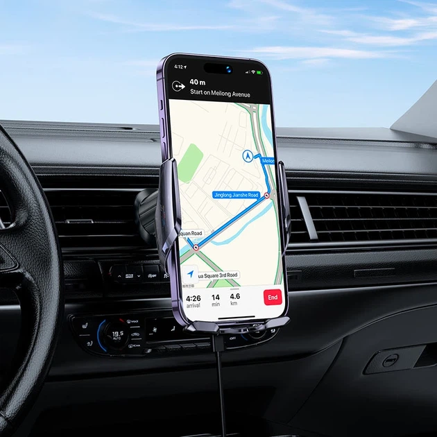 Автотримач для телефона з БЗП HOCO CA202 Plus Enlightener infrared induction wireless charging car holder(air outlet) Black metal gray - изображение 9