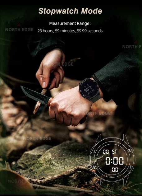 Годинник наручний чоловічий North Edge Terrax Brutal Green спортивний електронний 45 мм, 2 ремінці - зображення 4