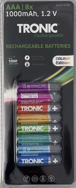 Аккумуляторные батарейки TRONIC AAA 1000 mAh 1.2V Ni-MH HR03 Micro предварительно заряженные, комплект 8 шт - изображение 2