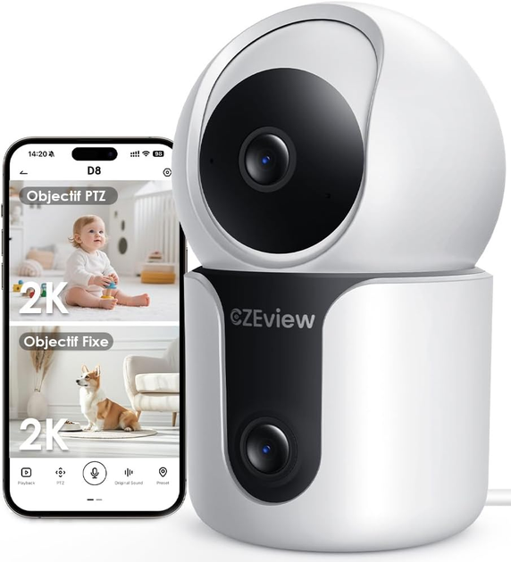 Камера видеонаблюдения CZEview ZY-D8 2K+2K Wi-Fi 2.4/5 ГГц, двойной объектив, обзор 360°, ночное видение, двусторонняя связь - изображение 3