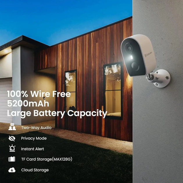 Акумуляторна Wi-Fi камера відеоспостереження GALAYOU R2 Pro 2K, AI PIR, IP65, кольорове нічне бачення, сирена, Alexa - зображення 3