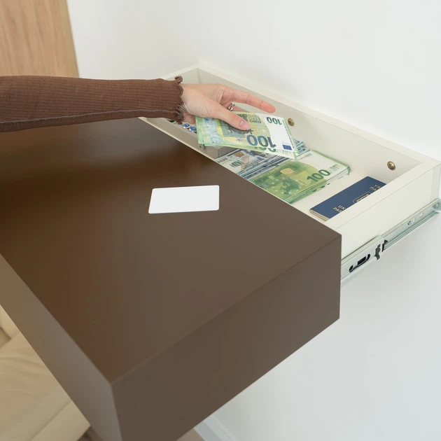 Полиця настінна Fedor'Kov A14 з прихованим відділенням та RFID замком, МДФ фарбований, 90×30×12,5 см, Сепія коричневий - зображення 4