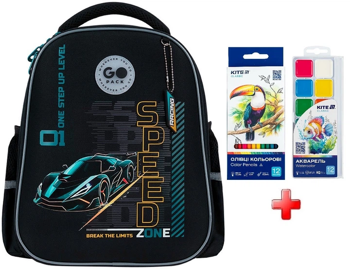 Рюкзак для школи напівкаркасний GoPack Speed Zone GO26-165S-5 подарунок фарби та олівці (на зріст дитини 115-130 см) - Фото 1 Рюкзак для школи напівкаркасний GoPack Speed Zone GO26-165S-5 подарунок фарби та олівці (на зріст дитини 115-130 см) - зображення 1