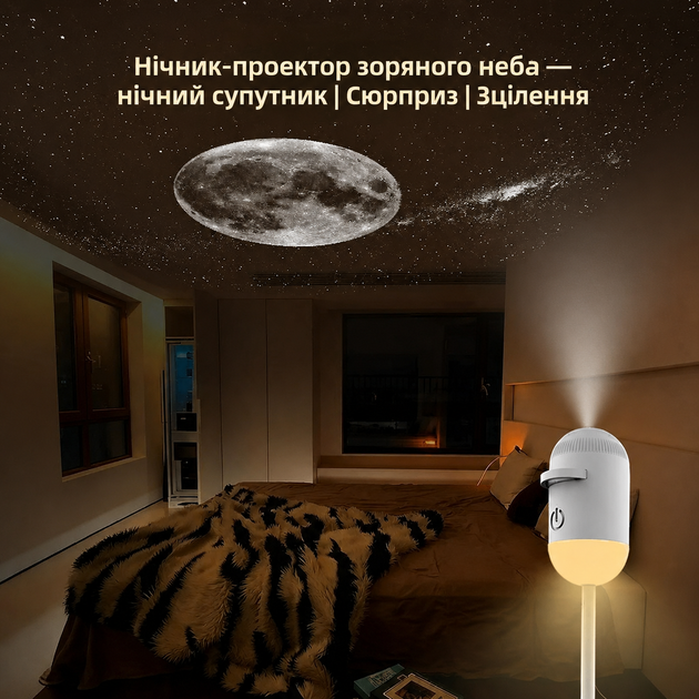 Проектор звездного неба 2 в 1, ночник с 10 сменными слайдами, теплый свет 3500K, USB, белый - изображение 5