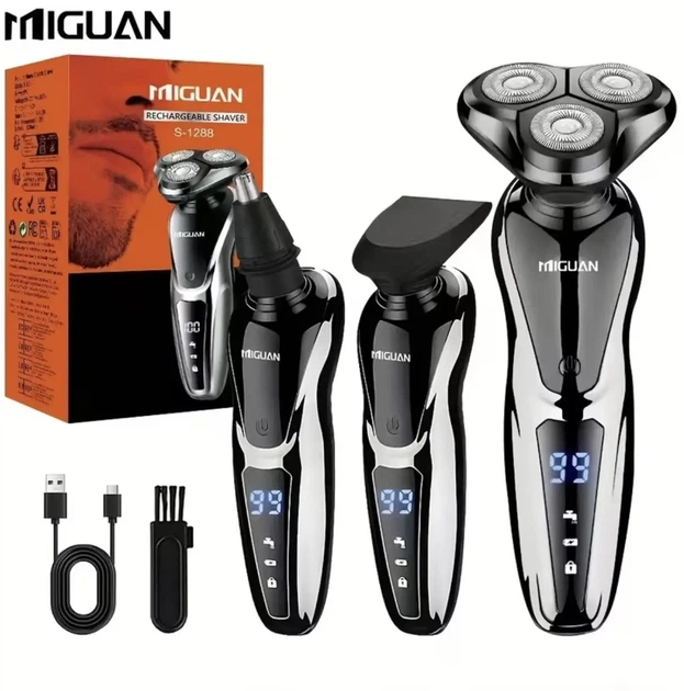 Электробритва MIGUAN S-1288 3в1 аккумуляторная с триммером и насадкой для ухода за носом, роторная мужская бритва с LED-дисплеем - Фото 3 Электробритва MIGUAN S-1288 3в1 аккумуляторная с триммером и насадкой для ухода за носом, роторная мужская бритва с LED-дисплеем - изображение 3