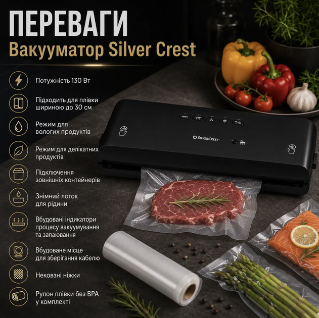 Вакууматор AM 579 130 Вт для герметичной упаковки продуктов, приготовления Sous Vide, запаивания пакетов, работы с влажными и деликатными продуктами, а также подключения внешних контейнеров - изображение 4