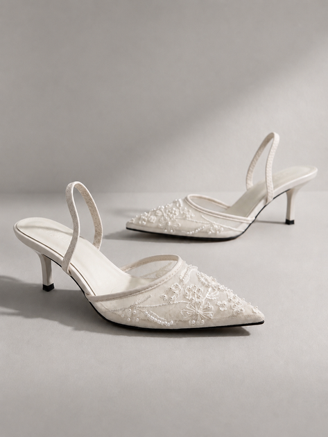 Слингбэки с вышивкой, туфли в стиле Zara Женские Meideli Белый 37 (24 см) Код: F566 white - Фото 2 Слингбэки с вышивкой, туфли в стиле Zara Женские Meideli Белый 37 (24 см) Код: F566 white - изображение 2