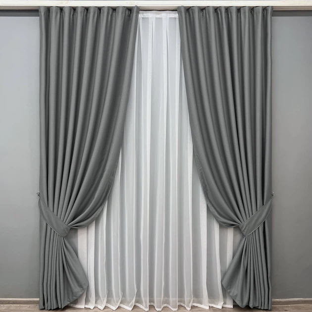 Комплект готовых штор VR-Textil Шенил однотонный № 1592ш Серый 150х270 см 2 шт (33-0557) - Фото 3 Комплект готовых штор VR-Textil Шенил однотонный № 1592ш Серый 150х270 см 2 шт (33-0557) - изображение 3