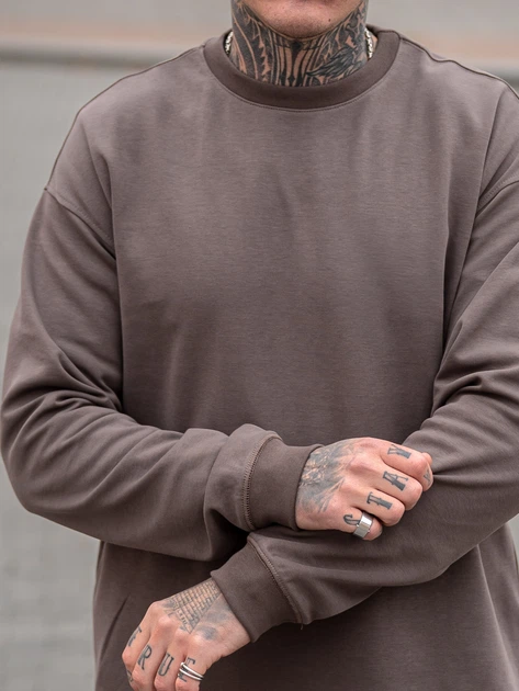 Мужской лонгслив оверсайз трикотажный из хлопка Double Face Светло-коричневый L - зображення 2
