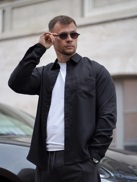 Мужская рубашка классическая однотонная Tencel Comfort Черная M - Фото 4 Мужская рубашка классическая однотонная Tencel Comfort Черная M - изображение 4