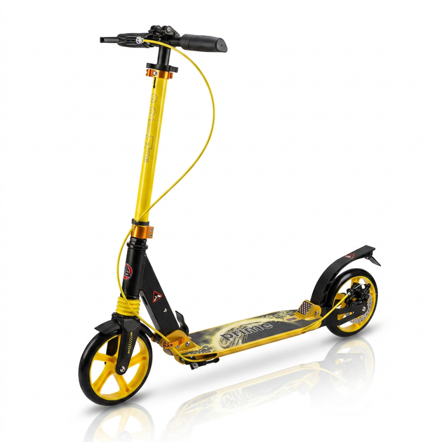 Самокат двоколісний складаний з колесами 200 мм і дисковим гальмом Scooter Prime 1364 Yellow-Black - зображення 2