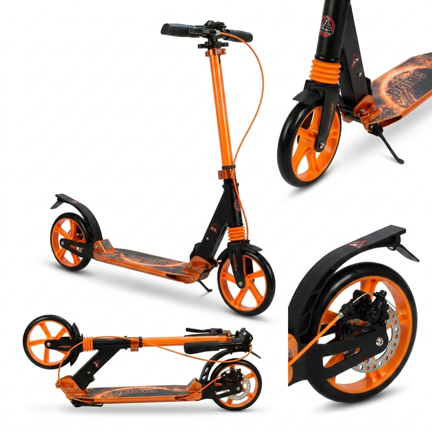 Самокат двухколесный складной с колесами 200мм и дисковым тормозом Scooter Prime 1364 Orange-Black - зображення 4