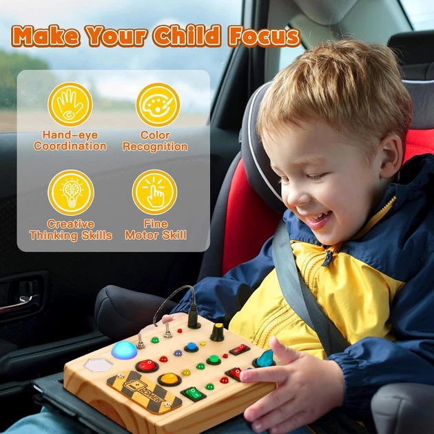 Розвивальна дошка TINTECUSA Busy Board у стилі Монтессорі з LED підсвіткою, перемикачами , дерев’яна сенсорна іграшка для дітей - Фото 8 Розвивальна дошка TINTECUSA Busy Board у стилі Монтессорі з LED підсвіткою, перемикачами , дерев’яна сенсорна іграшка для дітей - зображення 8