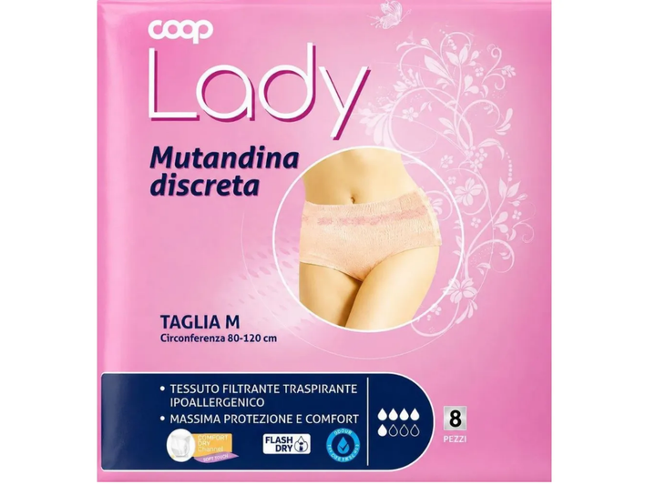 Урологічні трусики для жінок Coop Lady Mutandina Discreta розмір M (80-120см) 8 шт (8001120699251) - Фото 1 Урологічні трусики для жінок Coop Lady Mutandina Discreta розмір M (80-120см) 8 шт (8001120699251) - зображення 1