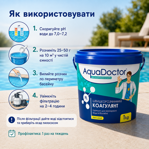 Засіб для усунення мутності води AquaDoctor флокулянт у гранулах 1 кг - Фото 4 Засіб для усунення мутності води AquaDoctor флокулянт у гранулах 1 кг - изображение 4