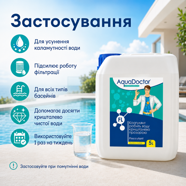 Коагулянт для очищення та прозорості басейну AquaDoctor рідина 5 л - изображение 3