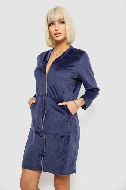 Халат женский Ager велюровый на молнии синий L-XL (257R1023) - Фото 3 Халат женский Ager велюровый на молнии синий L-XL (257R1023) - изображение 3