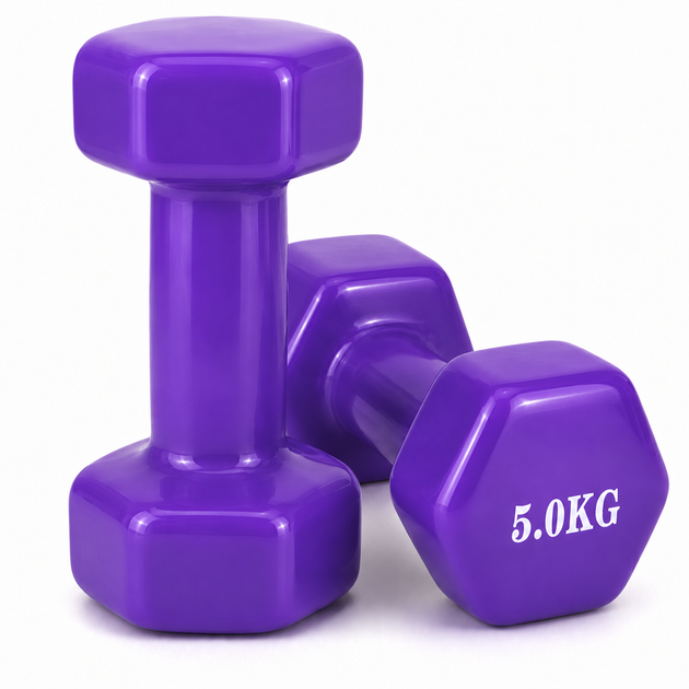 Набір гантель 22 кг із вініловим покриттям 2 кг, 4 кг, 5 кг Feel Fit по 2 штуки кожної ваги - зображення 6