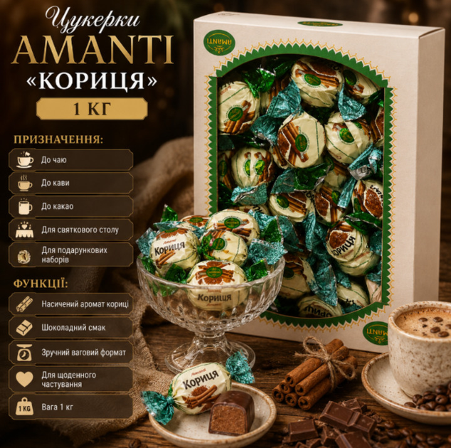 Цукерки Amanti Кориця 1 кг вагові шоколадні з корицею солодощі до чаю кави подарункових наборів - зображення 3