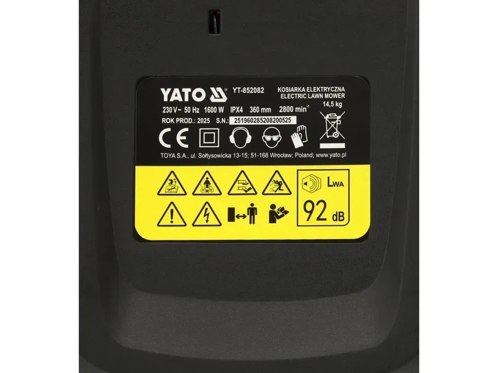 Газонокосарка електрична YATO YT-852082 - Фото 8 Газонокосарка електрична YATO YT-852082 - зображення 8