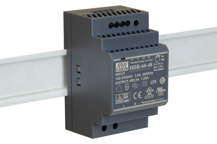 Блок питания Mean Well на DIN-рейку 60W DC48V (HDR-60-48) - Фото 2 Блок питания Mean Well на DIN-рейку 60W DC48V (HDR-60-48) - изображение 2