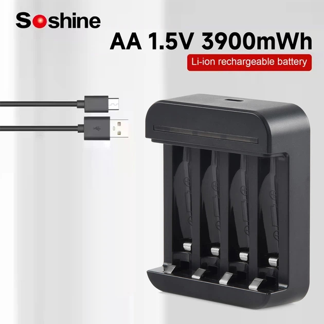 Зарядное устройство Soshine Chocolate-1.5V Set (New)+4 Li AA 3900mWh, AA/AAA Li-Ion, USB, LED, 4ch, Box - Фото 2 Зарядное устройство Soshine Chocolate-1.5V Set (New)+4 Li AA 3900mWh, AA/AAA Li-Ion, USB, LED, 4ch, Box - изображение 2