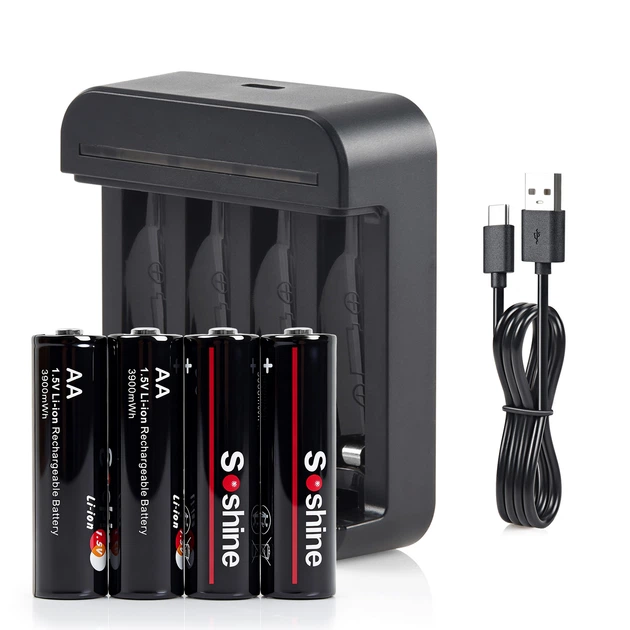 Зарядное устройство Soshine Chocolate-1.5V Set (New)+4 Li AA 3900mWh, AA/AAA Li-Ion, USB, LED, 4ch, Box - Фото 3 Зарядное устройство Soshine Chocolate-1.5V Set (New)+4 Li AA 3900mWh, AA/AAA Li-Ion, USB, LED, 4ch, Box - изображение 3