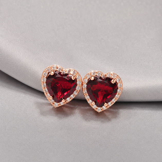 Сережки з червоного золота з гранатами у формі серця S-0416 - Фото 4 Сережки з червоного золота з гранатами у формі серця S-0416 - зображення 4
