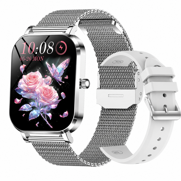 Smart Watch Silver 1.75” із фітнес-трекером, пульсометром і 2 ремінцями в комплекті - зображення 9