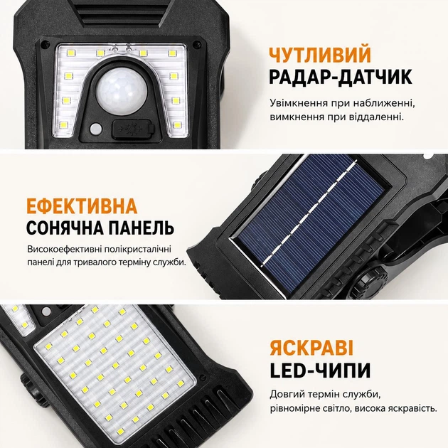 Ліхтар-прищіпка на сонячній батареї з датчиком руху BauTech YD21-A, 3 режими роботи, LED світильник для паркану, саду та гаража - изображение 3