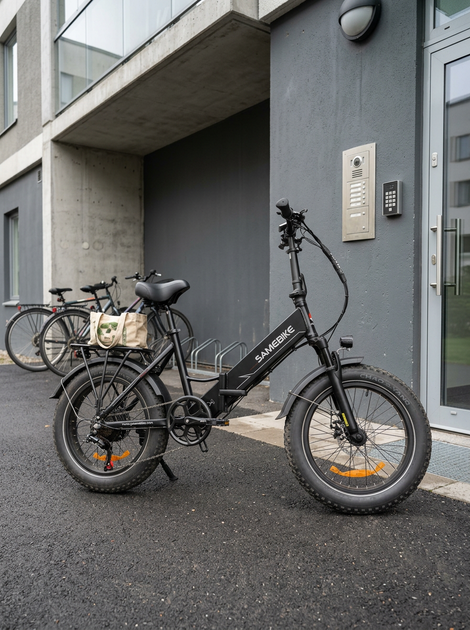 Велосипед електричний потужний складний електро фетбайк для дорослих fatbike з фарою корзиною та крилами жіночий чоловічий електровелосипед з широкими колесами для міста села Shimano на акумуляторі 750W 48V 13Ah LOTDM20 SAMEBIKE Чорний глянсовий 73889 - Фото 8 Велосипед електричний потужний складний електро фетбайк для дорослих fatbike з фарою корзиною та крилами жіночий чоловічий електровелосипед з широкими колесами для міста села Shimano на акумуляторі 750W 48V 13Ah LOTDM20 SAMEBIKE Чорний глянсовий 73889 - зображення 8