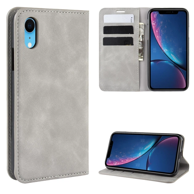 Чехол Taba Retro-Skin для iPhone XR книжка кожа PU с визитницей серый - Фото 1 Чехол Taba Retro-Skin для iPhone XR книжка кожа PU с визитницей серый - изображение 1