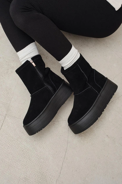 Женские зимние угги PARADIZE SHOES из черной замши с молнией на высокой подошве 37 размер (стелька 24,1см) - Фото 1 Женские зимние угги PARADIZE SHOES из черной замши с молнией на высокой подошве 37 размер (стелька 24,1см) - изображение 1