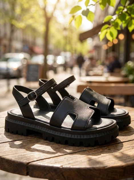 Женские босоножки PARADIZE SHOES черного цвета из натуральной кожи на массивной черной подошве 37 размер (стелька 23,6 см) - Фото 4 Женские босоножки PARADIZE SHOES черного цвета из натуральной кожи на массивной черной подошве 37 размер (стелька 23,6 см) - изображение 4