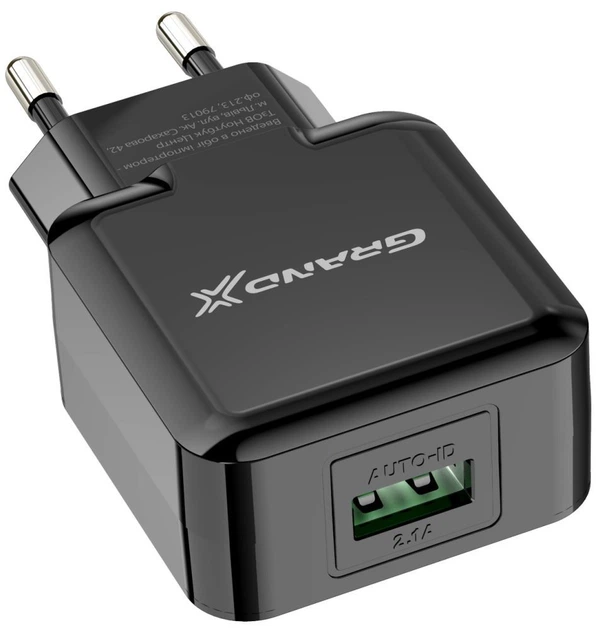 Мережевий зарядний пристрій Grand-X (1xUSB 5В/2.1А) Black (CH-03B) - Фото 1 Мережевий зарядний пристрій Grand-X (1xUSB 5В/2.1А) Black (CH-03B) - зображення 1