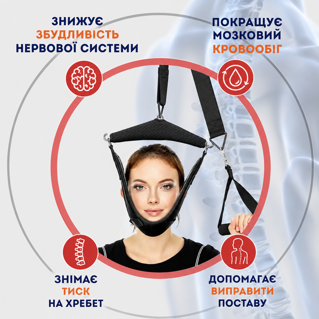 Петля Гліссона для шиї, тренажер для витягування шийного відділу хребта, шийний витяжний пристрій на двері та турнік - зображення 3