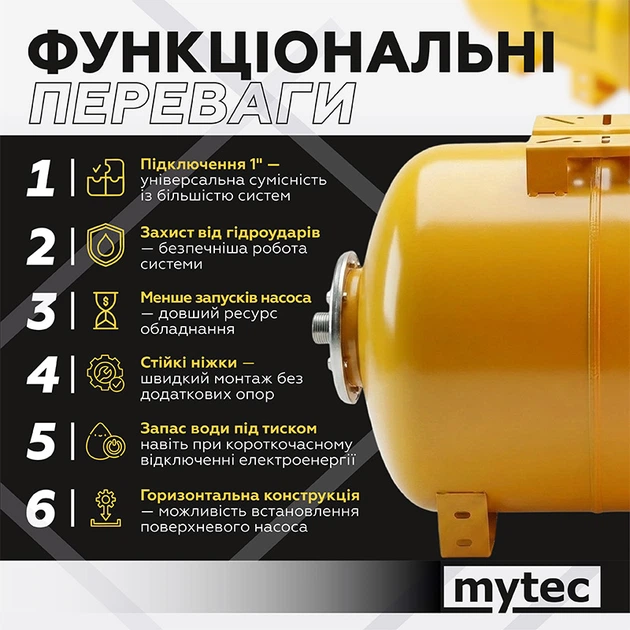 Гідроакумулятор сталевий Mytec 50 л (горизонтальний) - зображення 3