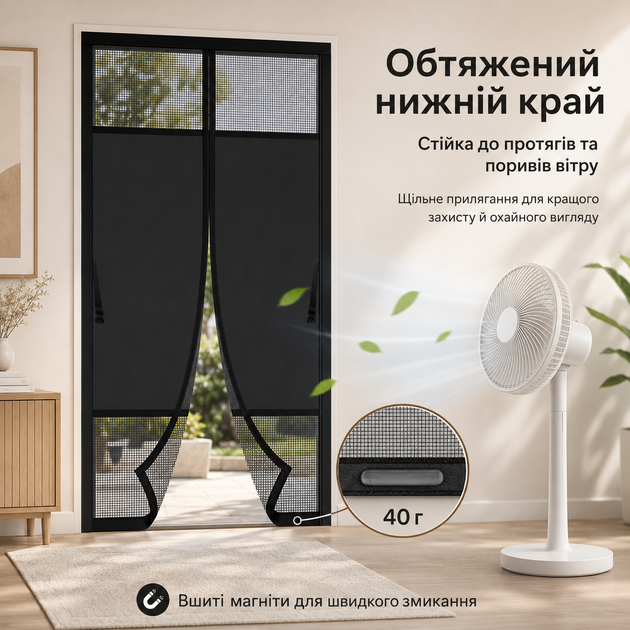 Магнитная затемнивающая москитная сетка на двери с вшитыми магнитами 110 x 210 см - изображение 5