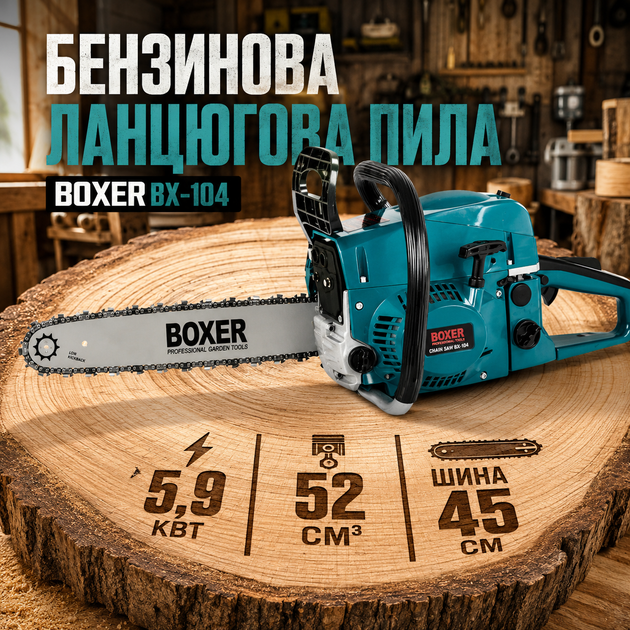 Бензиновая пила Boxer BX-104, цепная пила для обрезки веток, ухода за деревьями и садовых работ - изображение 2