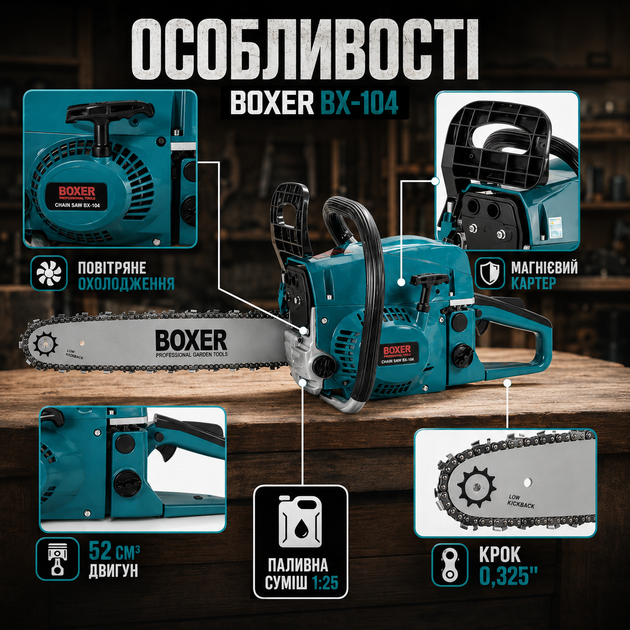 Бензиновая пила Boxer BX-104, цепная пила для обрезки веток, ухода за деревьями и садовых работ - изображение 4